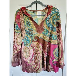 Bila 2X‎ Women's Hooded Top Blouse Floral Long Sleeve Sequin Beaded Crochet